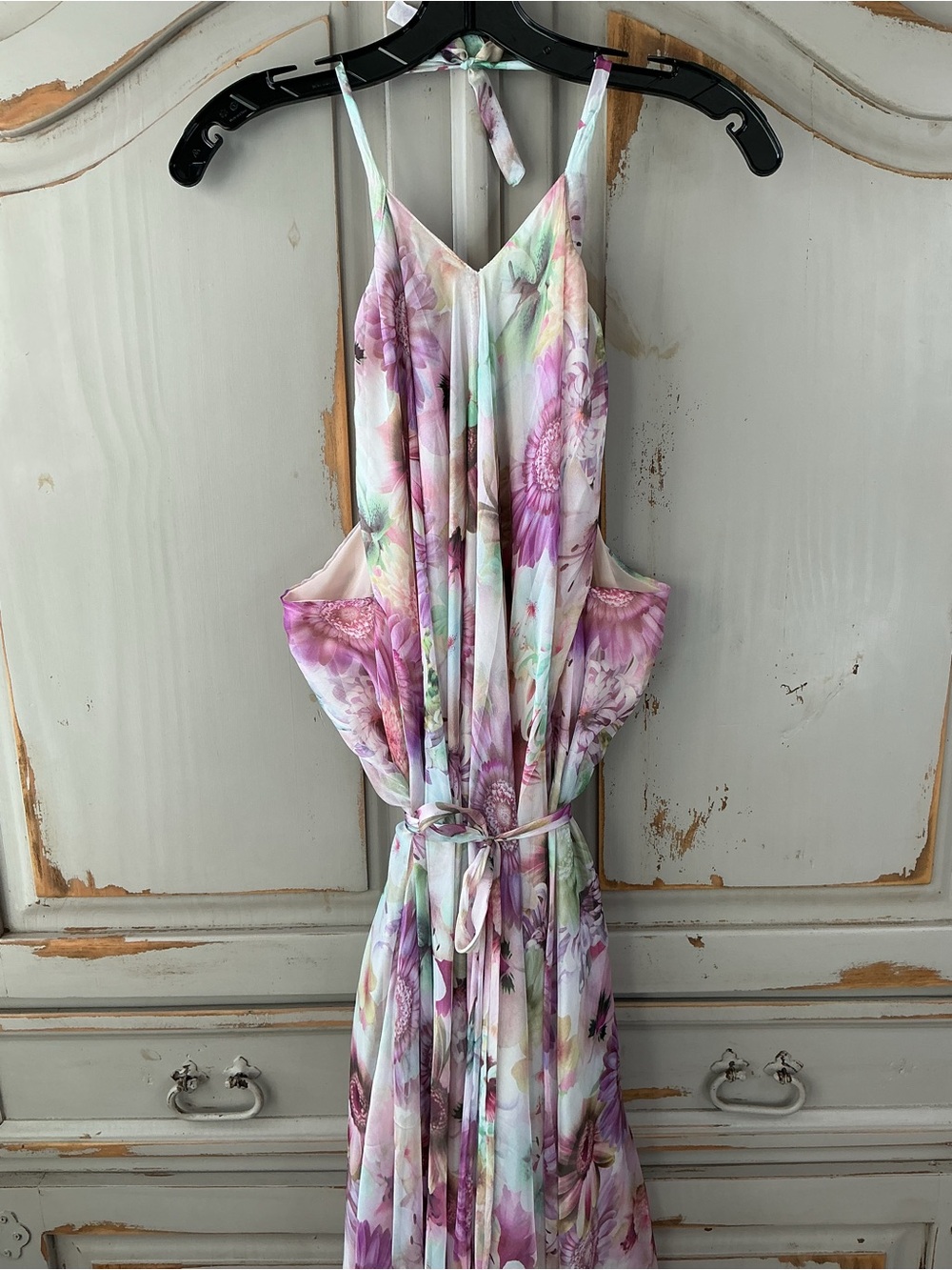 Chicwish | Sunflower Blossom Watercolor Chiffon Maxi Slip Dress Size Large - Picture 4 of 8